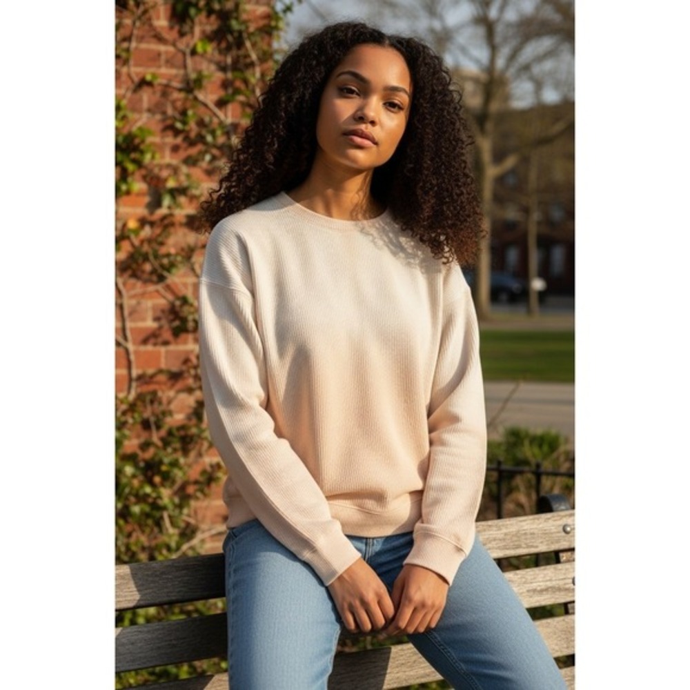 Peach Cream Tie Dye Sweatshirt 100% Cotton XL Oversized Pullover Crewneck‎